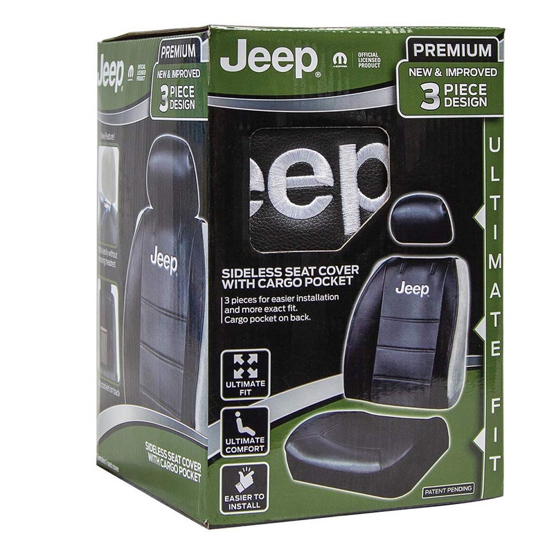 Plasticolor 008597R01 Jeep Logo Universal Fit Car Truck or SUV Sideless 3-Piece Seat Cover w/Head Rest , Black - Image 4
